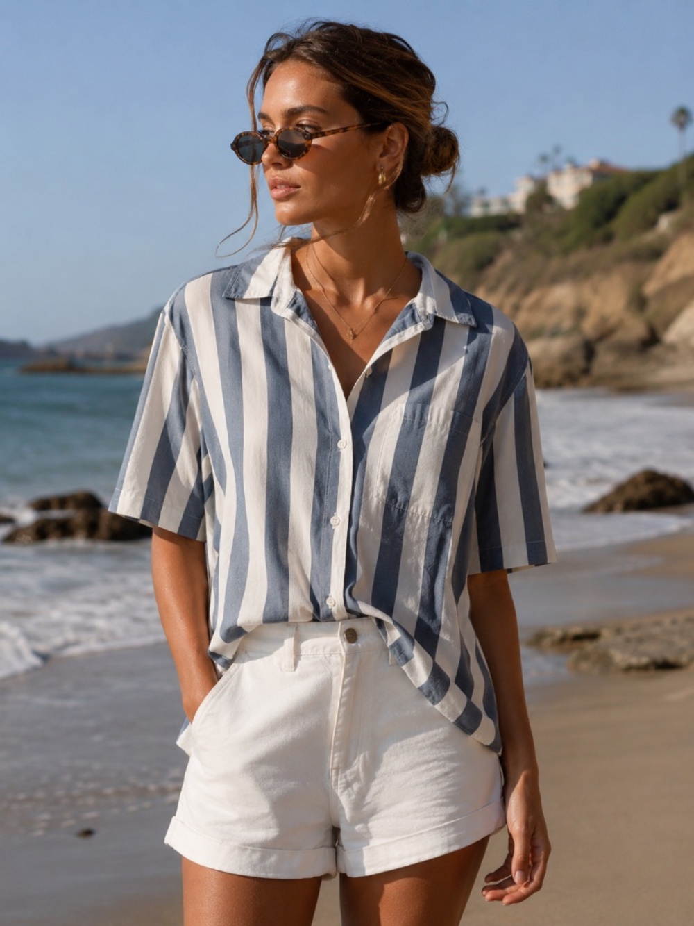 H&M women’s beach style shirt Size L